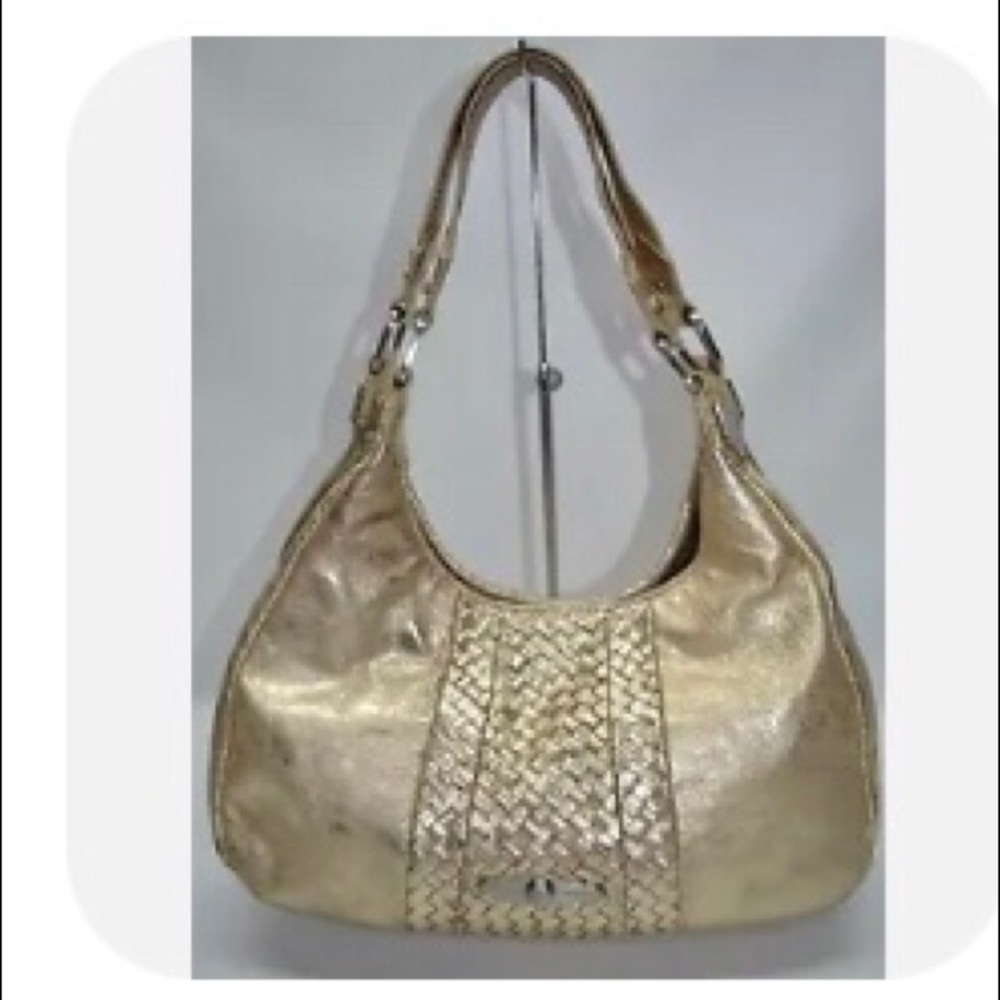 Elliott Luca Carvela Gold Woven Triple compartment satchel hobo purse